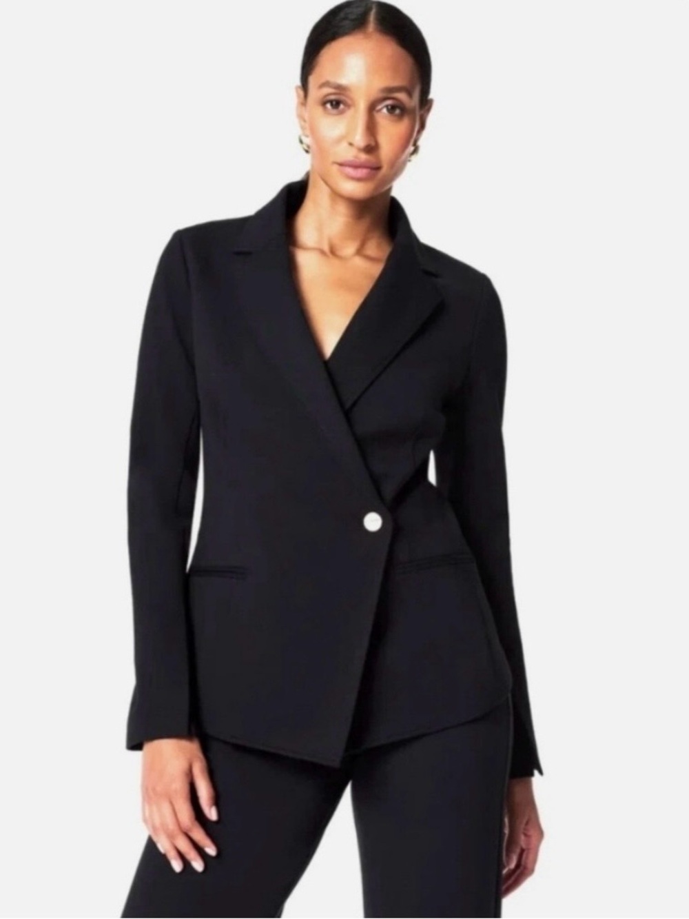 Spanx Perfect Asymmetrical Blazer Ponte Knit XS Black Career Corporate Classic